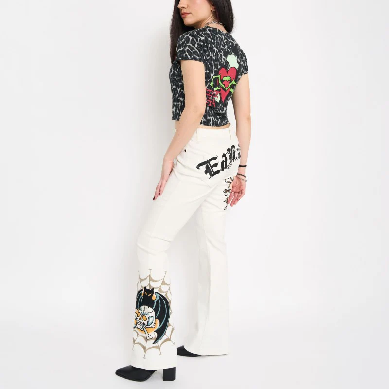 Bat Skull Embroidered Low Waist Bootcut Jeans - Image 2