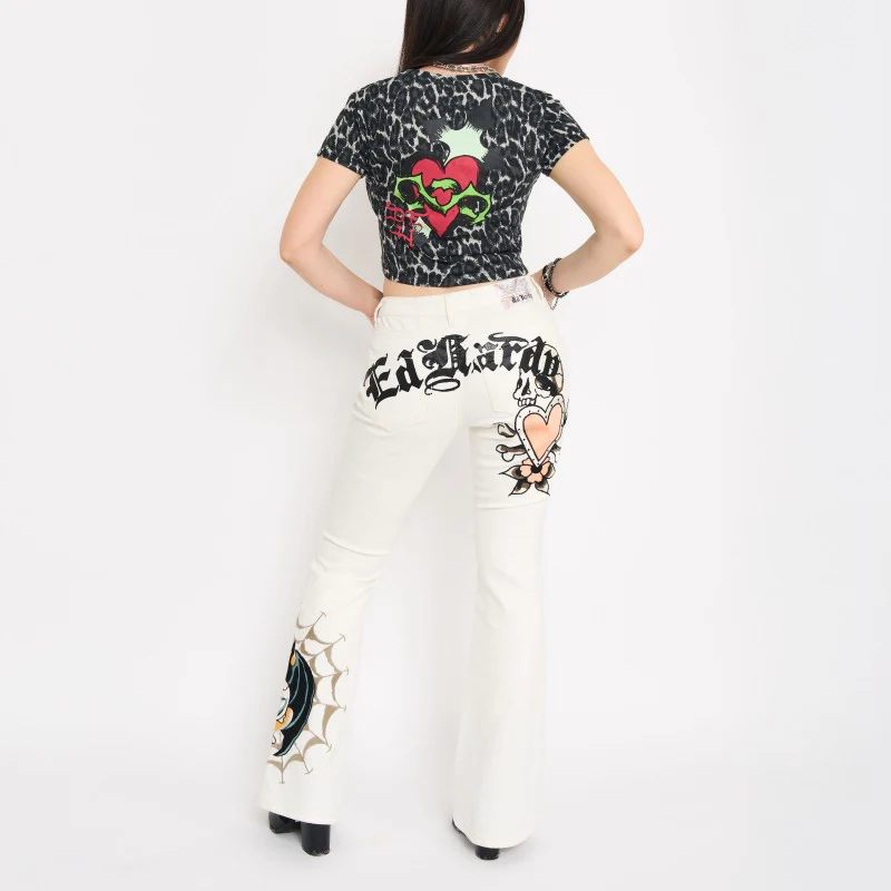 Bat Skull Embroidered Low Waist Bootcut Jeans - Image 3