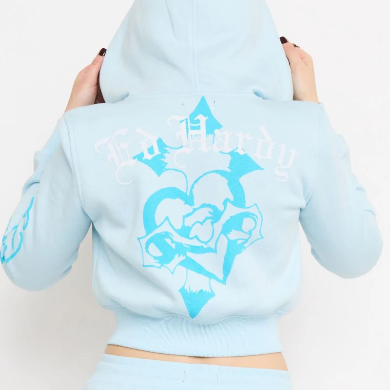 Blue Leopard Rhinestone Zip Front Hoodie - Image 2