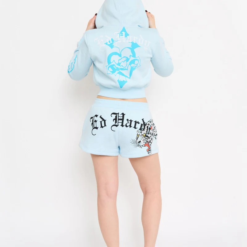 Blue Leopard Y2K Rhinestone Fleece Shorts - Image 2
