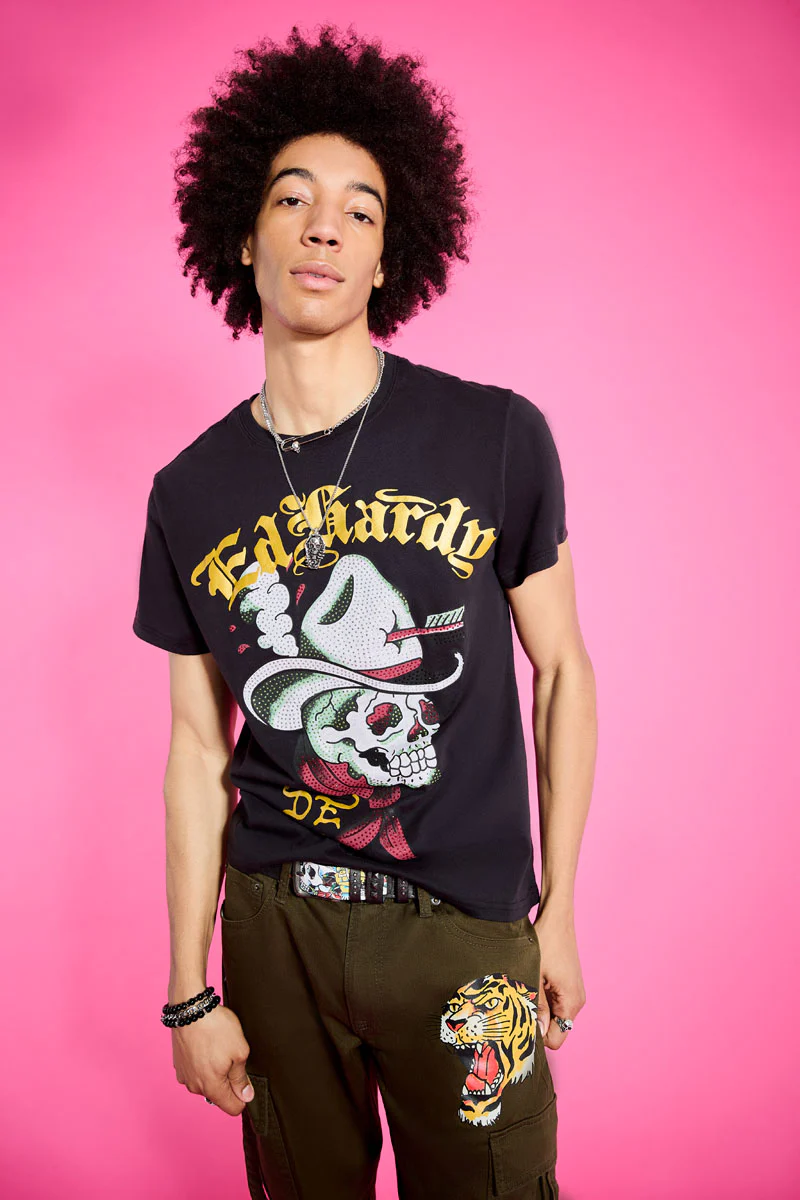 Cowboy Skull Throwback Rhinestone Tee - Image 2