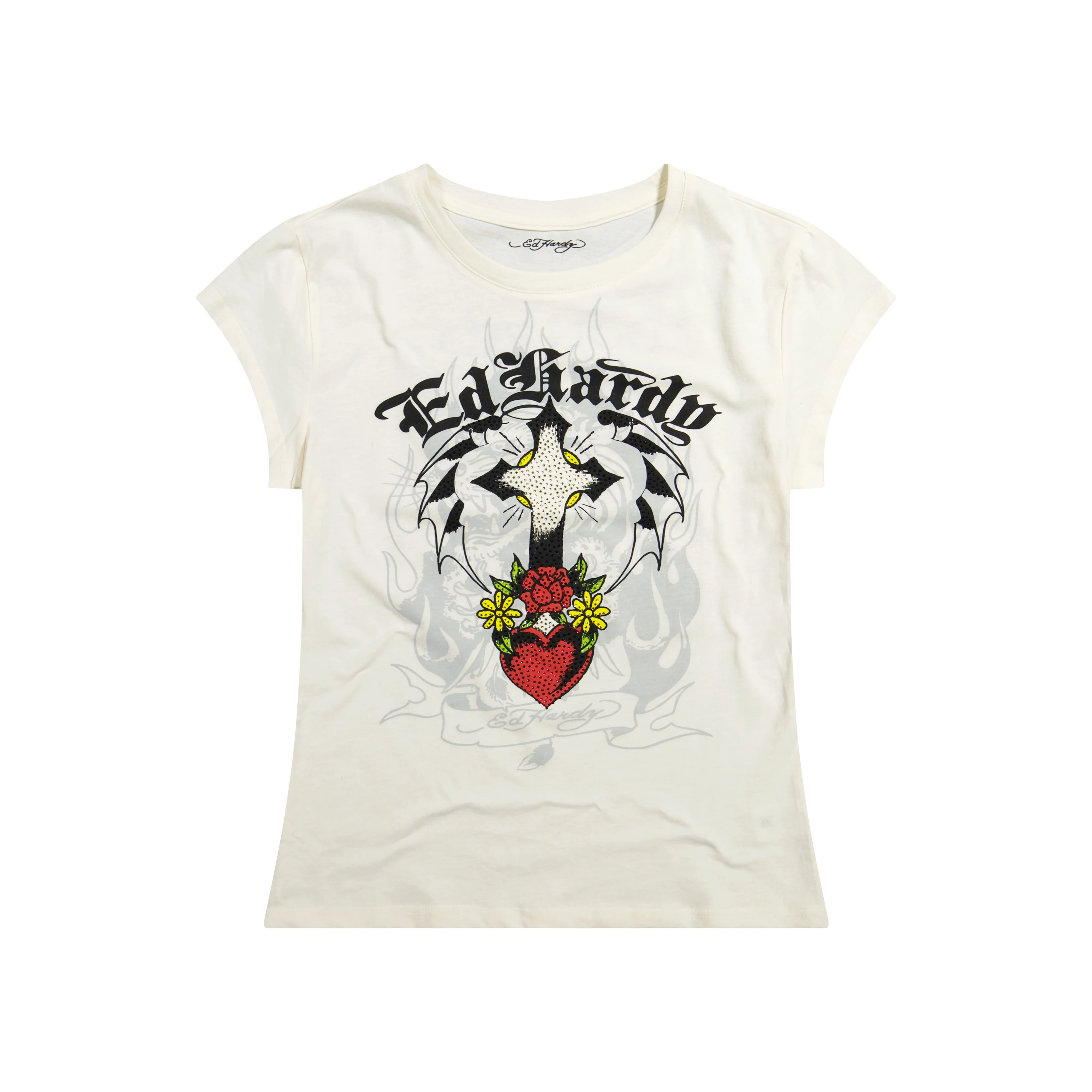 Cross Heart Rhinestone Fitted Tee