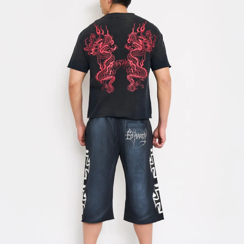 Crosses Puff Print Long Fleece Shorts - Image 2