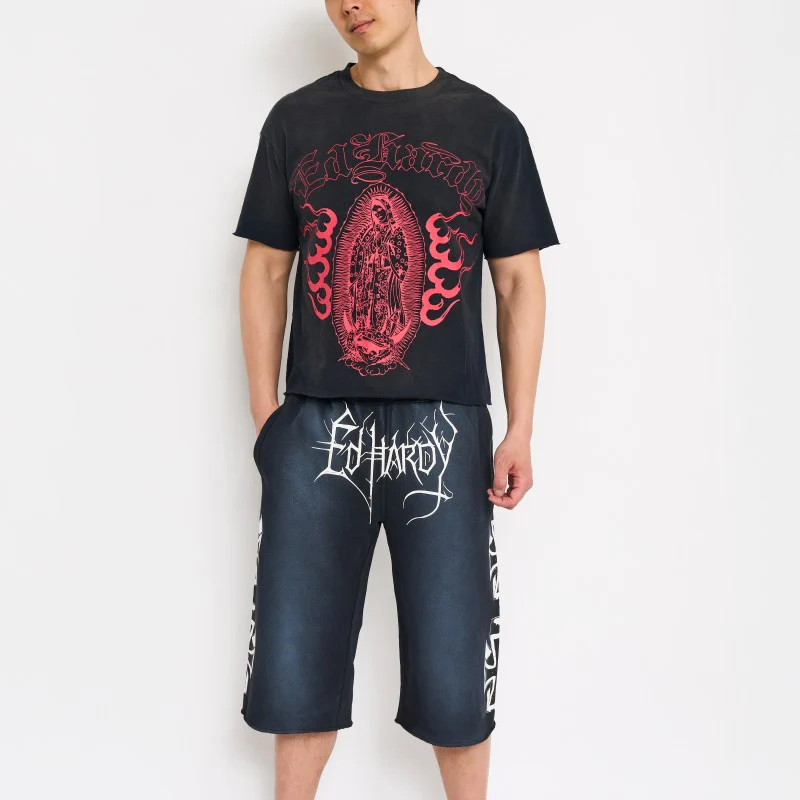 Crosses Puff Print Long Fleece Shorts - Image 3