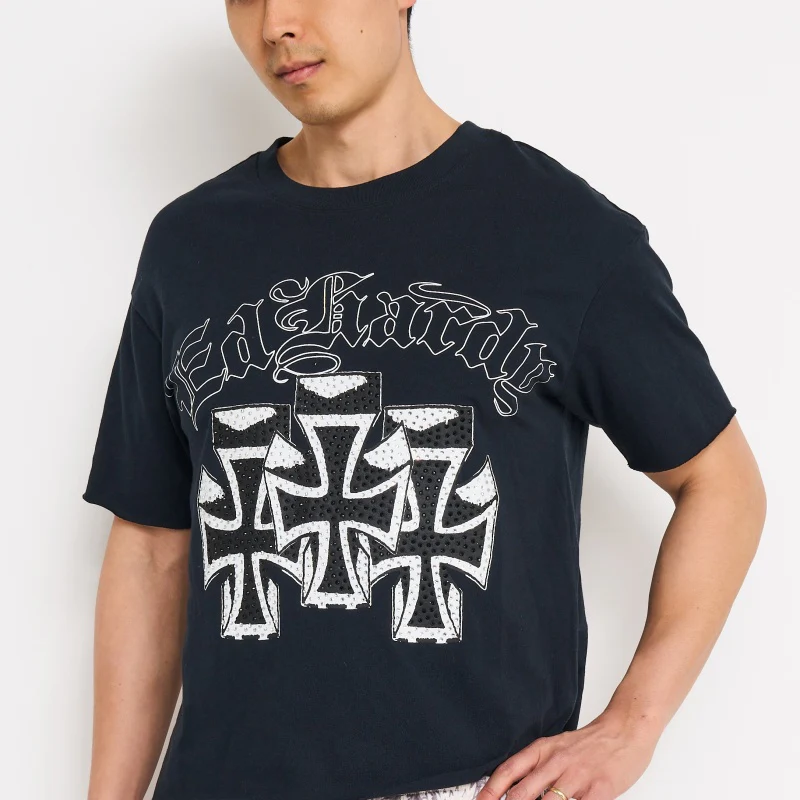 Crosses Rhinestone Boxy Cropped Tee
