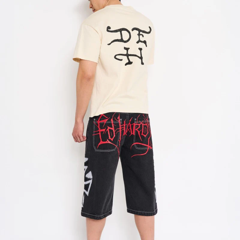Crosses Rhinestone Mens Long Denim Shorts - Image 2