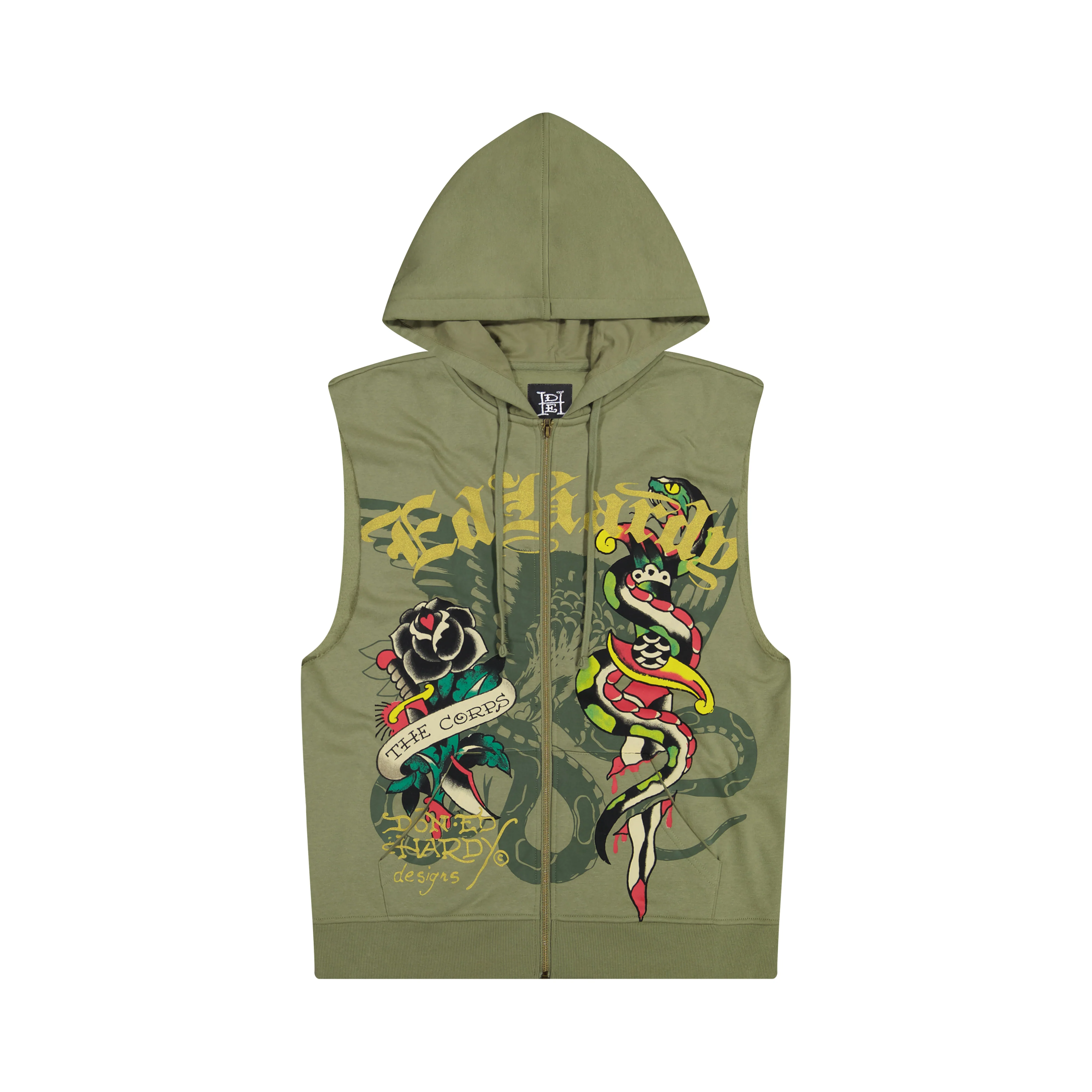 Dagger Rose Fleece Cut Off Hoodie