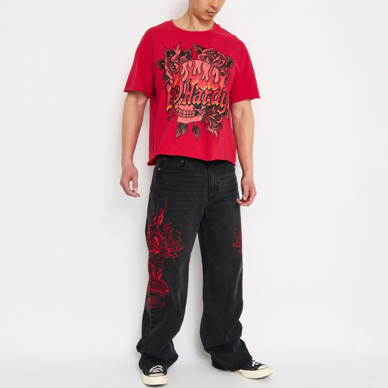 Dragons Baggy Embroidered Wide Leg Jeans