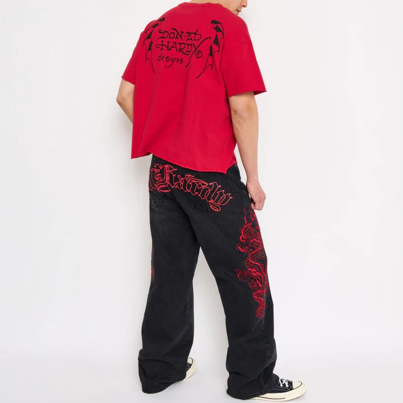 Dragons Baggy Embroidered Wide Leg Jeans - Image 3