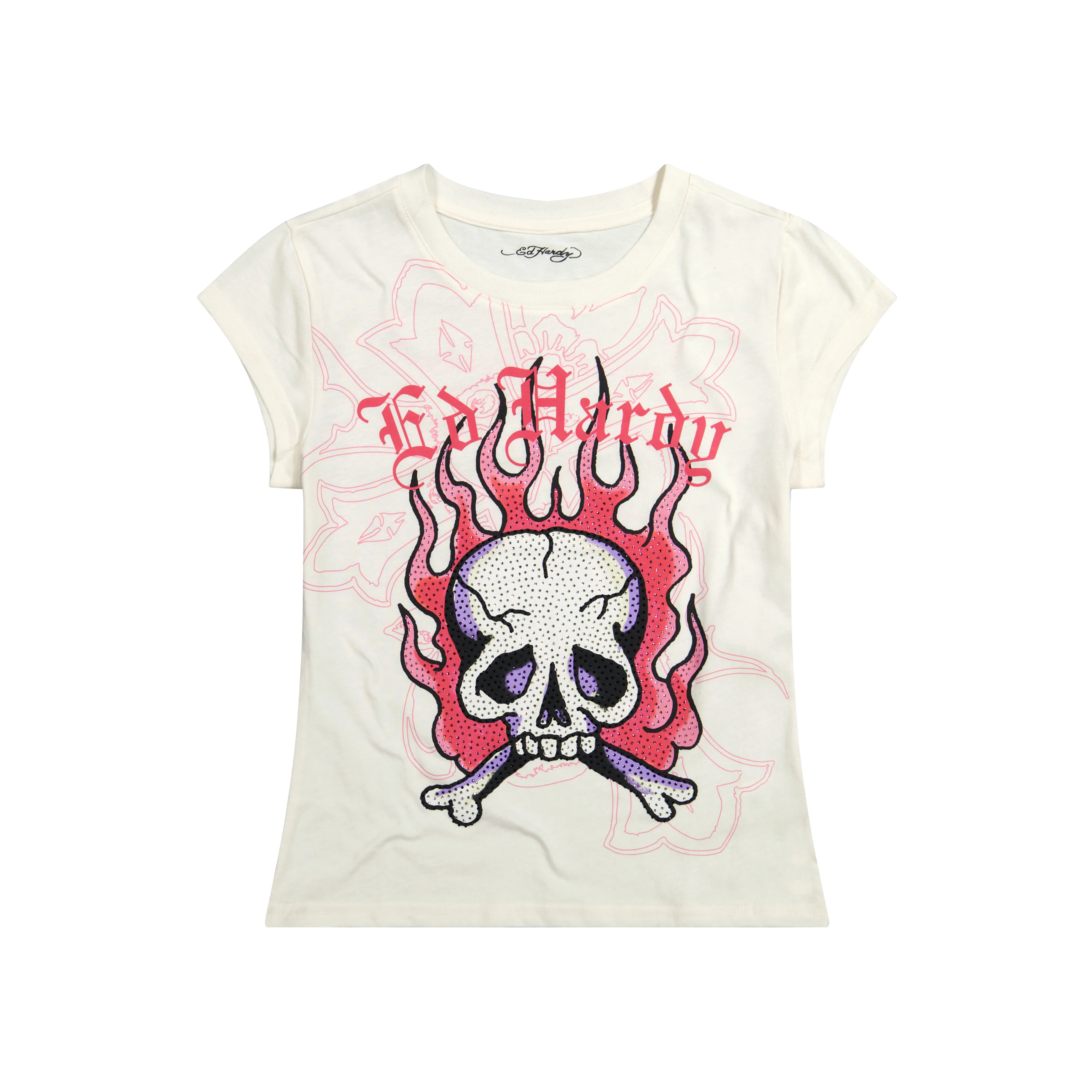 Pink Flame Skull Cap Sleeve - Image 3
