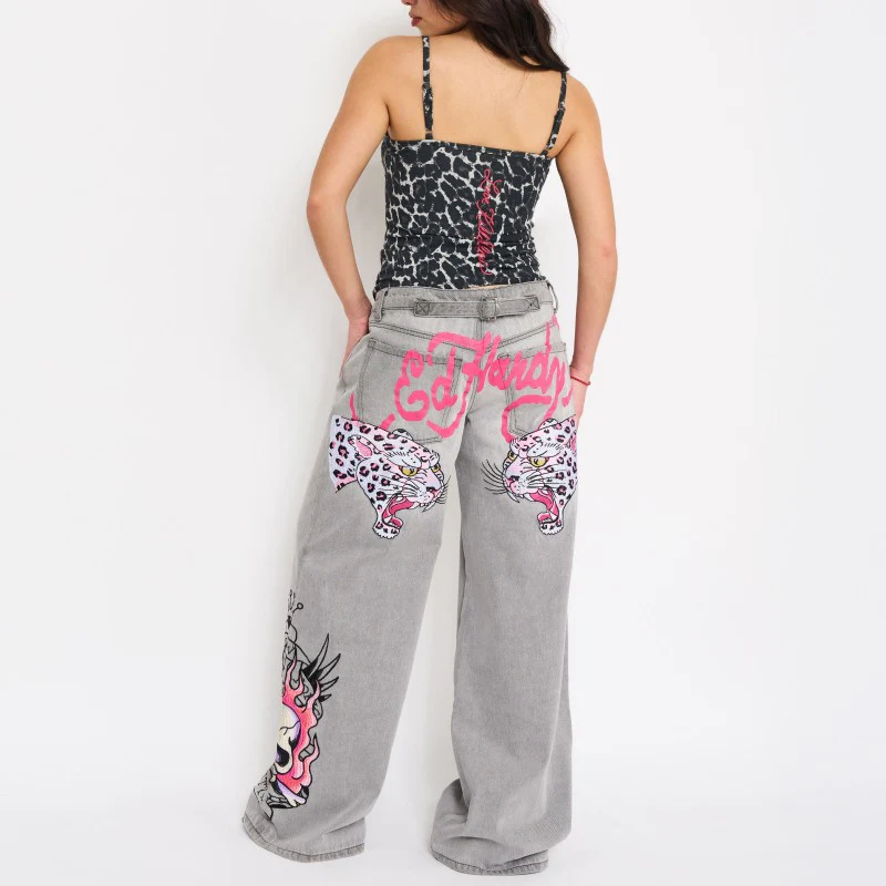 Pink Skull Flame Baggy Jeans - Image 2