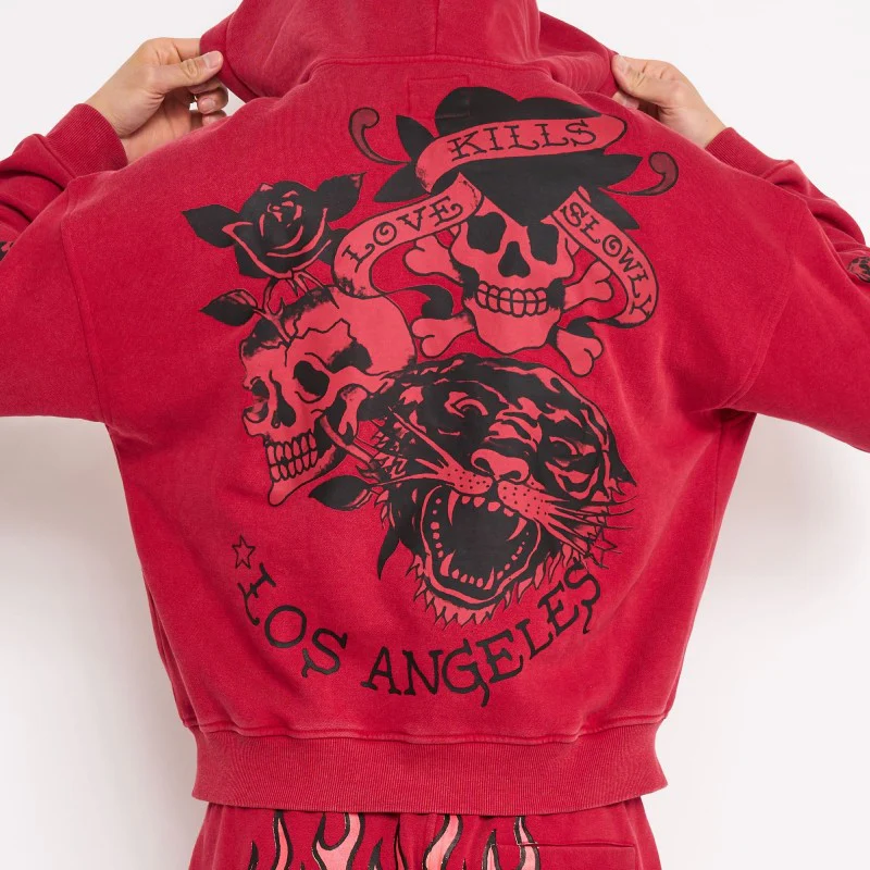 Skull Flowers Boxy Zip Hoodie - Image 2