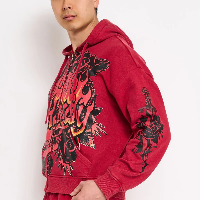 Skull Flowers Boxy Zip Hoodie - Image 3