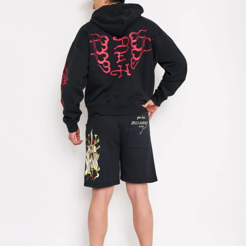 Skull Hearts Rhinestone Fleece Shorts - Image 2