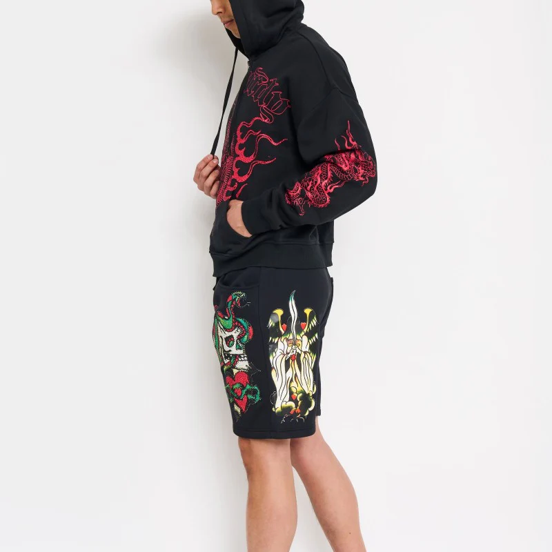 Skull Hearts Rhinestone Fleece Shorts - Image 3